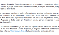 JAVNI POZIV ZA VLOŽITEV NAPOVEDI ZA ODMERO DOHODNINE ZA LETO 2025